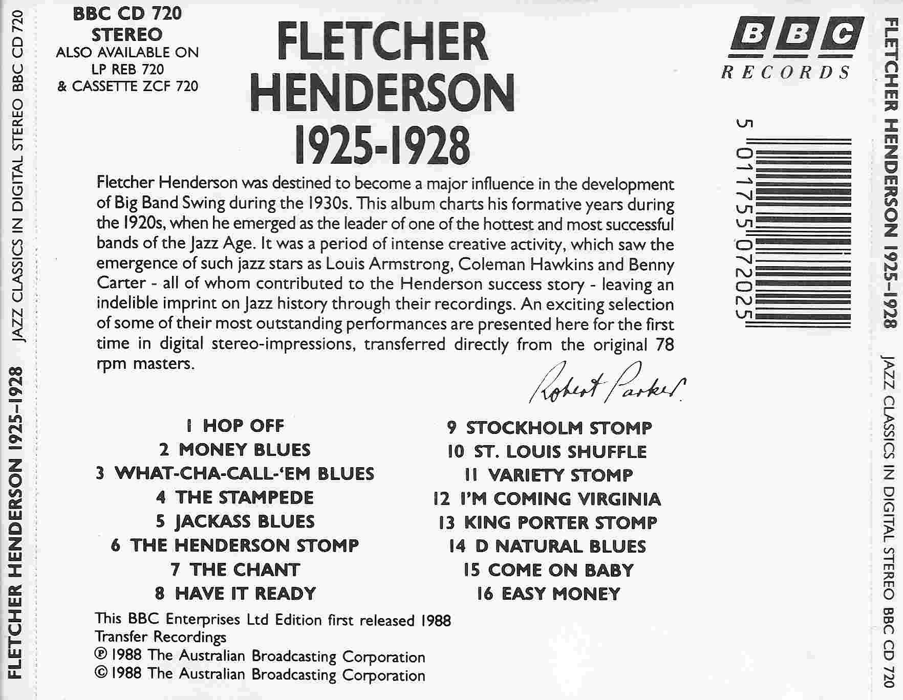 Picture of BBCCD720 Jazz classics - Fletcher Henderson 1925 - 1928 by artist Fletcher Henderson  from the BBC records and Tapes library